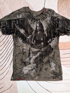RARE Vintage Affliction Bamboo Series,Crying Angel Grunge Mens T-Shirt, 2XL